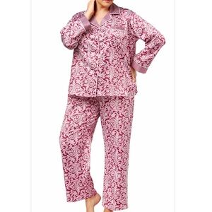 Miss Elaine PLUS Wine/Paisley Contrast-Cuff Pajama Set size S